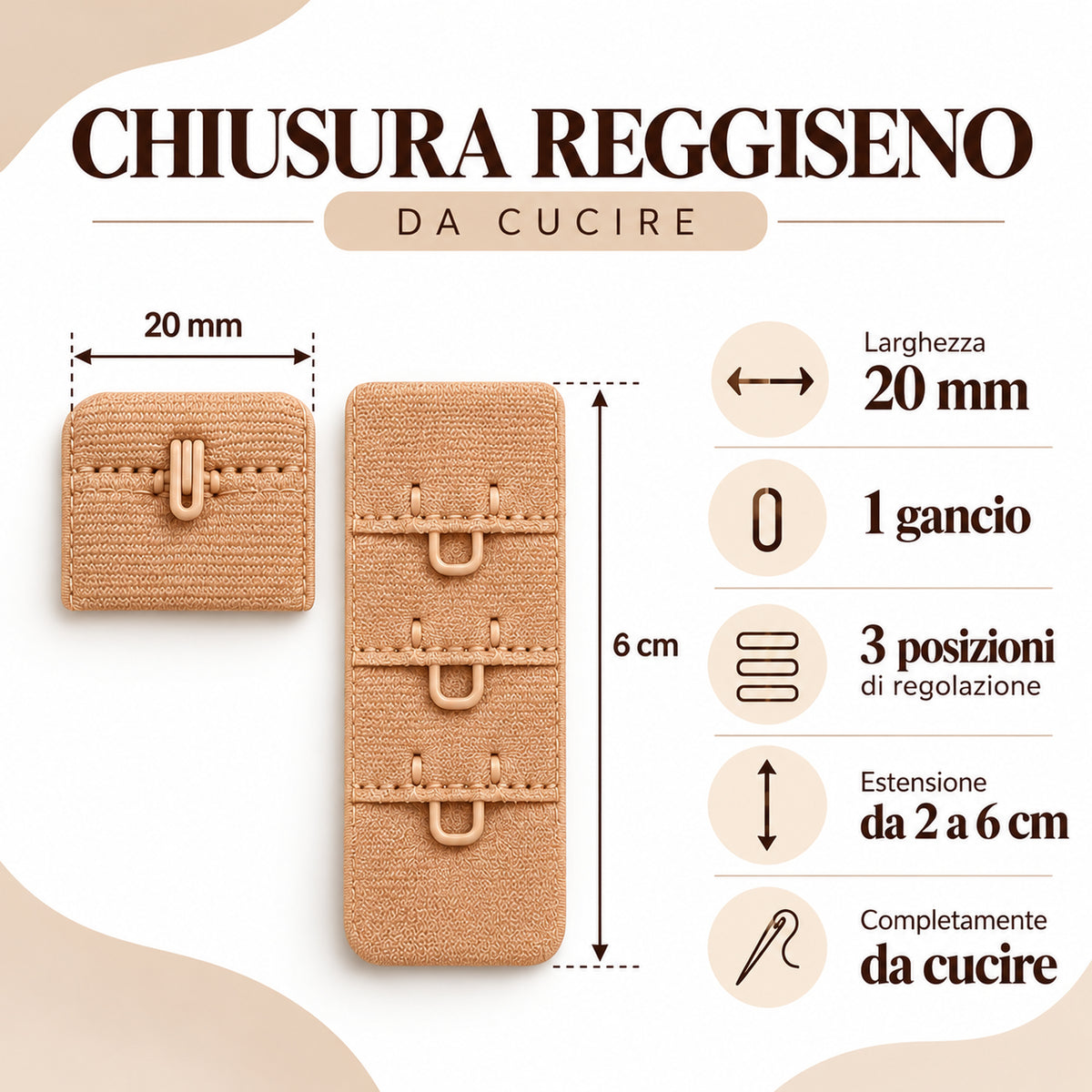 Chiusura Reggiseno da Cucire, 20mm