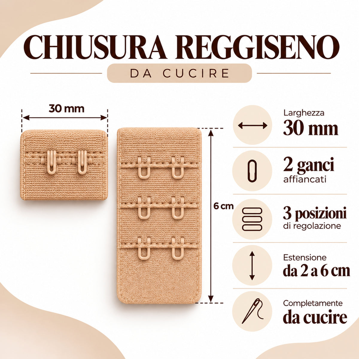 Chiusura Reggiseno da Cucire, 30mm