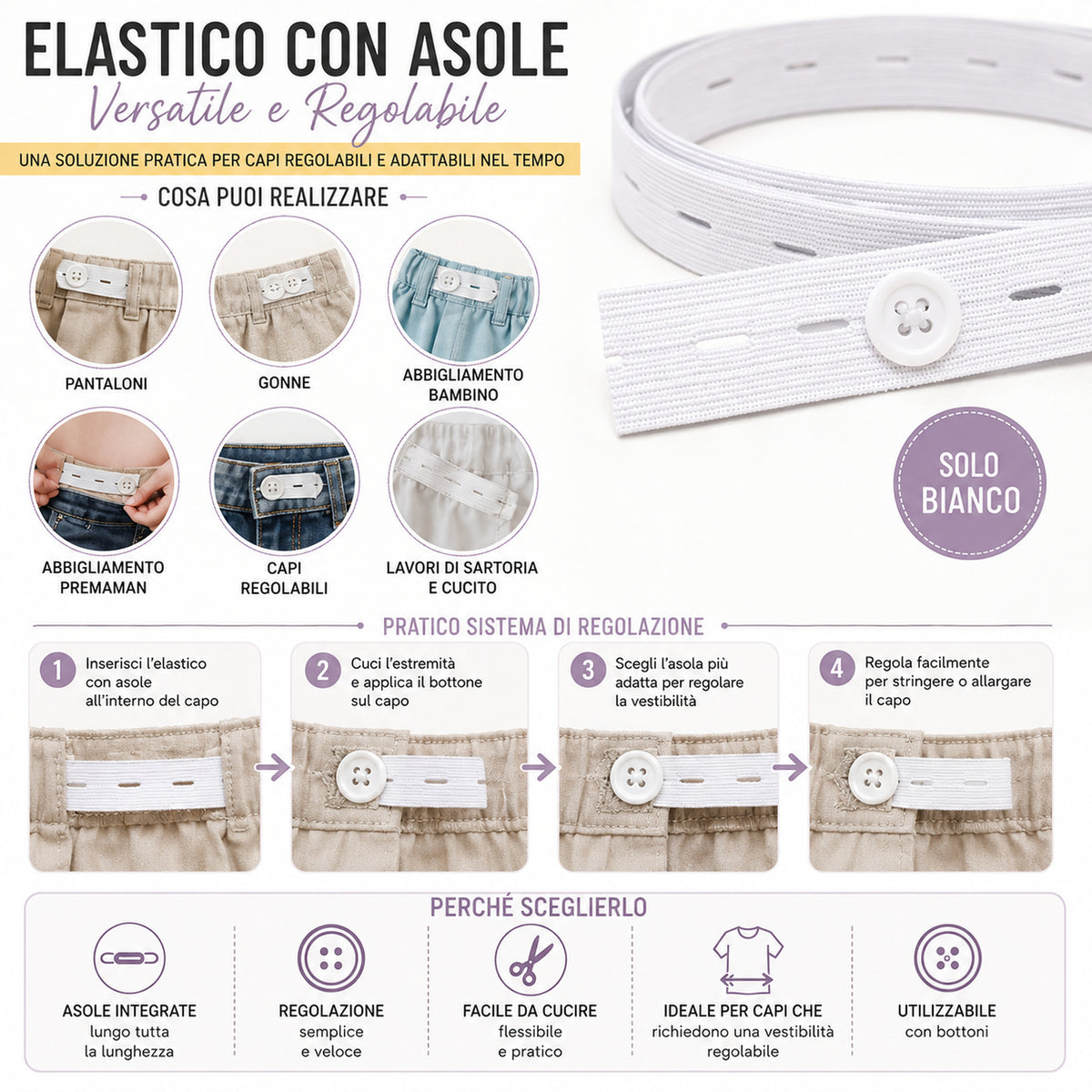 Elastico Con Asole Bianco