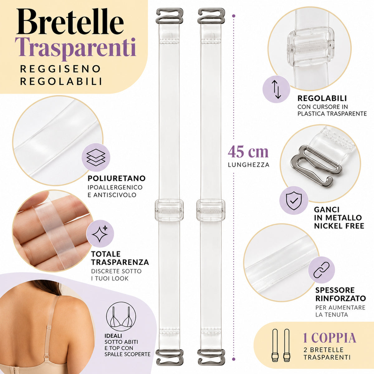 Spalline Trasparenti Con Ganci Metallo